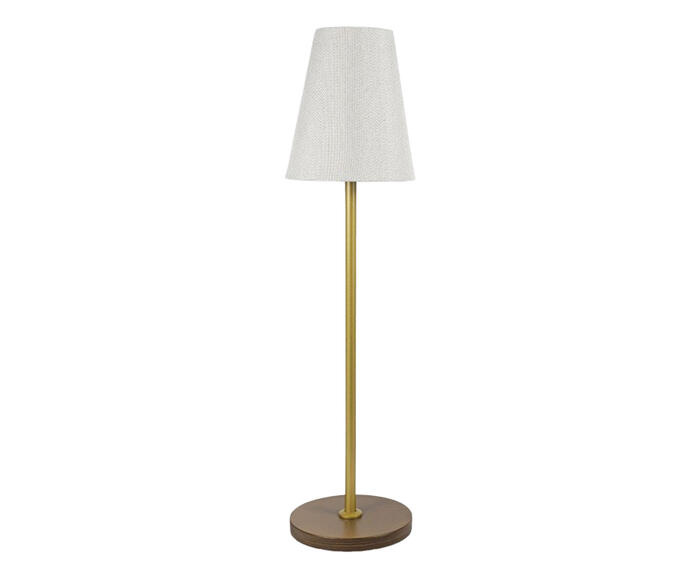 Abajur Imbuia com Haste Dourada e C&uacute;pula Cone R&uacute;stico Bivolt - image 0