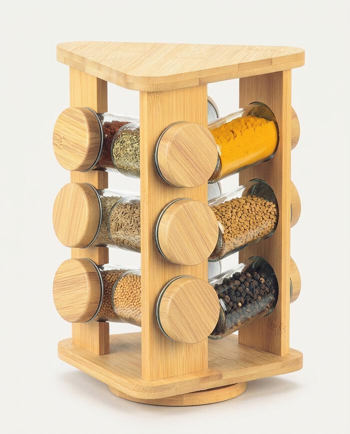 Jogo de Porta Condimentos com Suporte Girat&oacute;rio Bambu - image 1