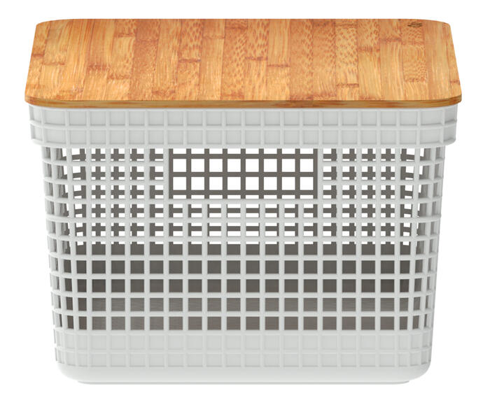 Cesto com Tampa em Bambu Grid Branco image number 2