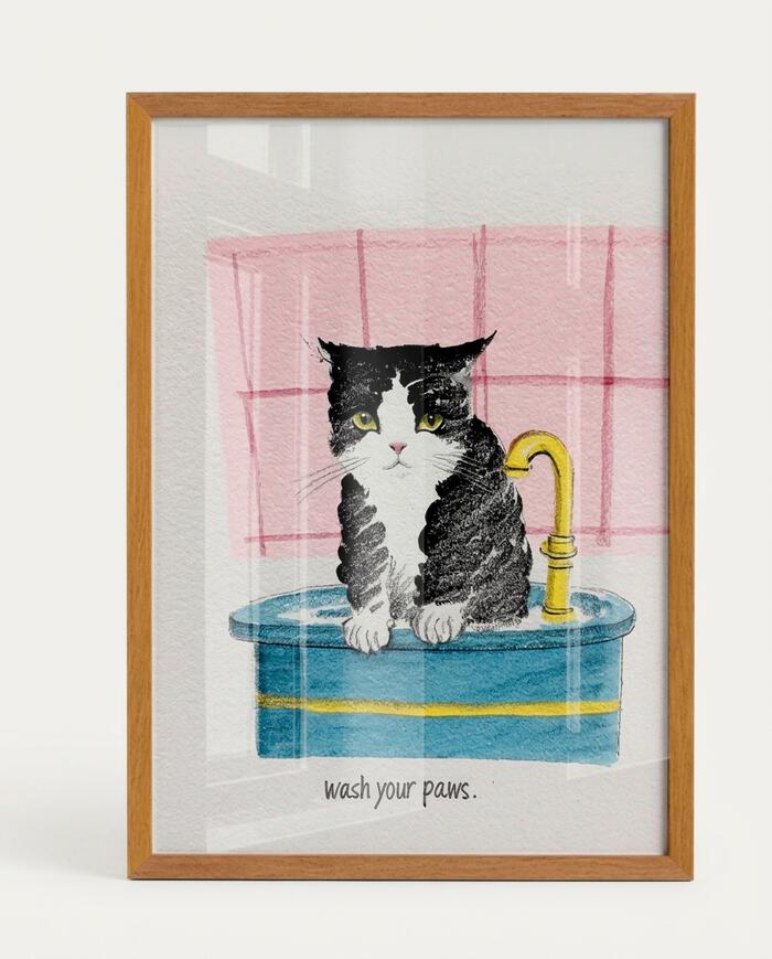 Quadro Wash Your Pawscom Moldura Marrom - image 0