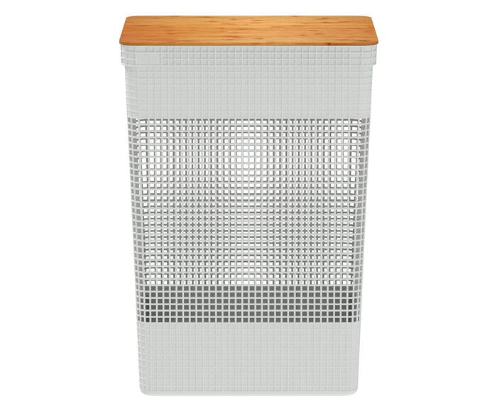 Cesto de Roupas com Tampa em Bambu Grid Branco - image 0