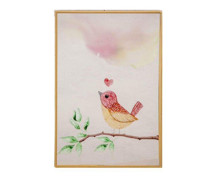 Quadro Passarinho Bege e Rosa - image 0
