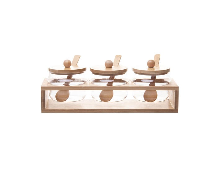 Jogo de Potes com Colher e Rack em Bambu - image 1