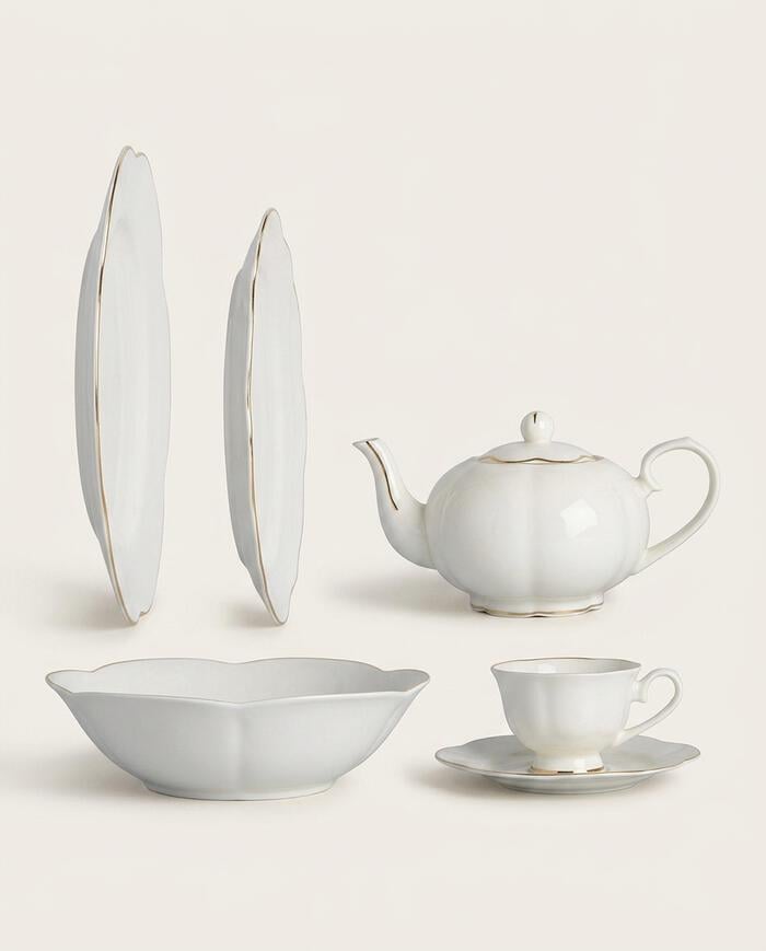 Aparelho de Jantar em Porcelana Cam&eacute;lia China Filado Dourado Branco - image 1