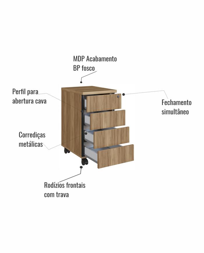 Mesa Escrivaninha Gaveteiro  Concept Home Office Nogal - Preto image number 7