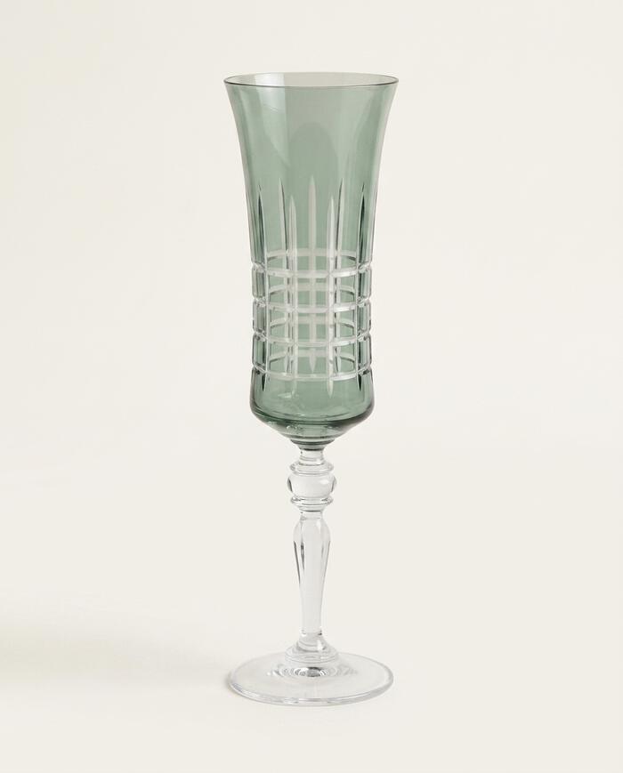Ta&ccedil;a para Champanhe em Cristal Grace Lapidada Verde Gris - image 0