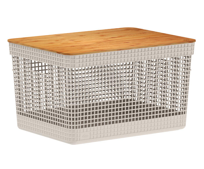 Cesto com Tampa em Bambu Grid Creme - image 1