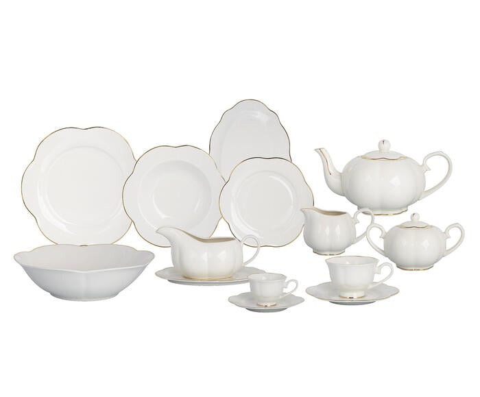 Aparelho de Jantar em Porcelana Cam&eacute;lia China Filado Dourado Branco - image 0