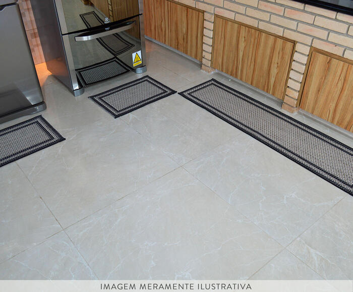Jogo de Tapetes para Cozinha Look Jacquard Moldura - Bege e Preto image number 1