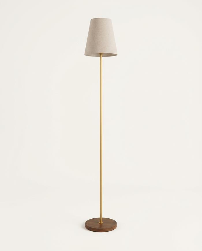 Lumin&aacute;ria Imbuia com Haste Dourada e C&uacute;pula Cone R&uacute;stico Bivolt - image 0