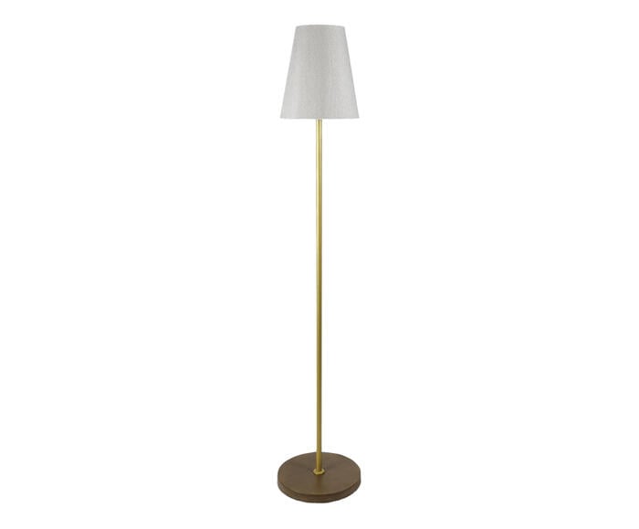 Lumin&aacute;ria Imbuia com Haste Dourada e C&uacute;pula Cone R&uacute;stico Bivolt - image 0