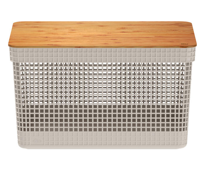 Cesto com Tampa em Bambu Grid Creme - image 0