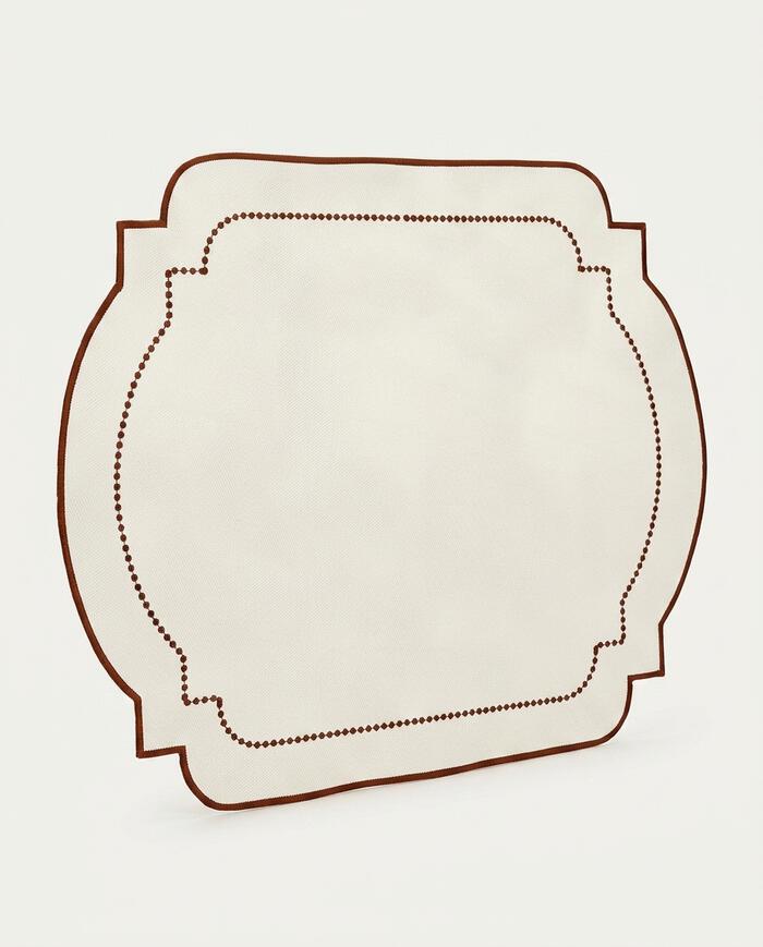 Lugar Americano com Bordado Chilly - Off-White e Ocre - image 0