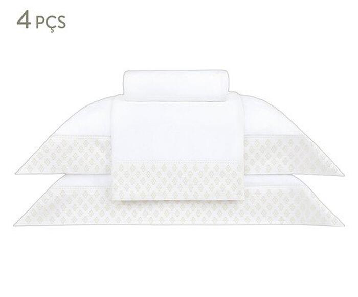 Jogo de Len&ccedil;ol Luxus Prisma Branco e Bege 400 Fios - image 0