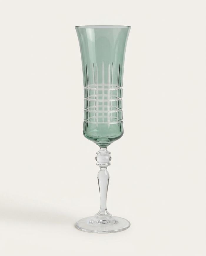 Ta&ccedil;a para Champanhe em Cristal Grace Lapidada Verde Gris image number 2