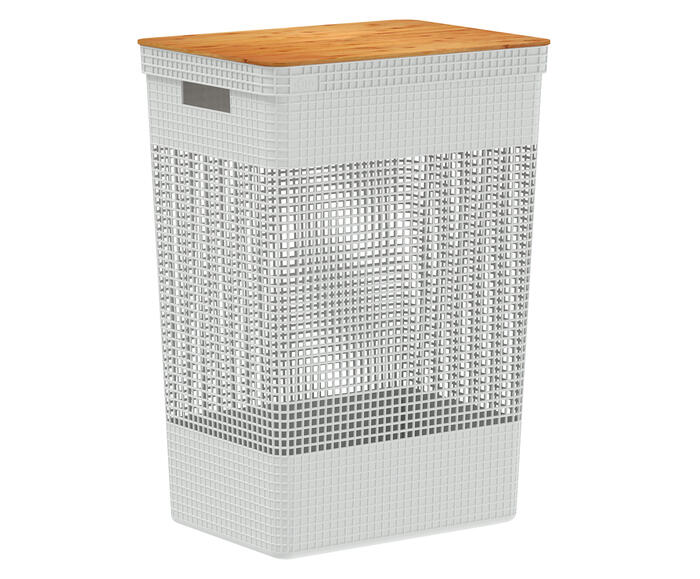 Cesto de Roupas com Tampa em Bambu Grid Branco - image 1