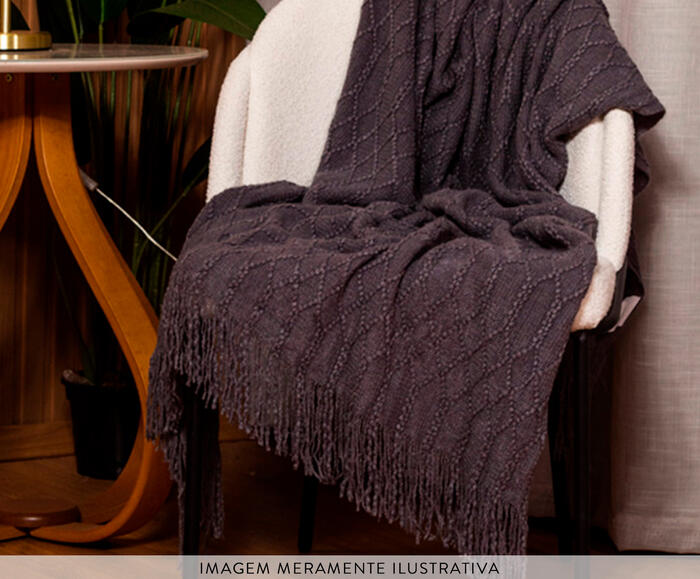 Manta Tricot Texturizada com Franjas Cinza image number 2