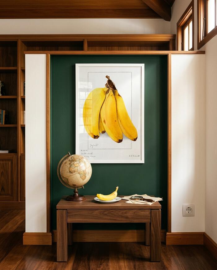 Quadro Banana Vintage com Moldura Branca - image 1