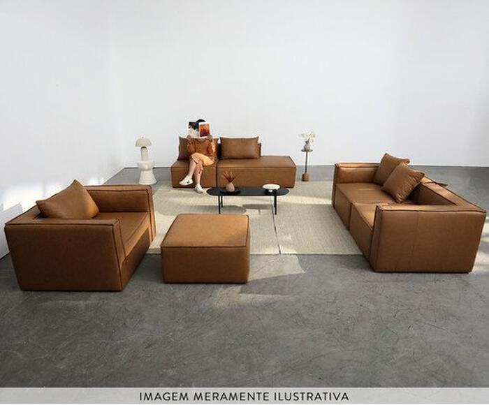 Sof&aacute; 2 M&oacute;dulos Encosto Parcial Esquerdo Mensa em Couro image number 1