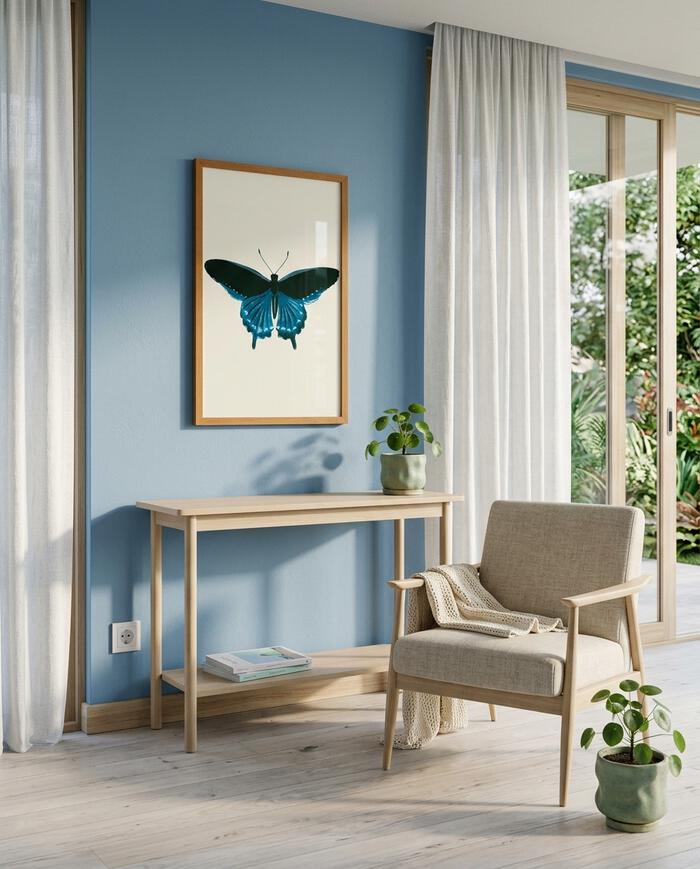 Quadro Borboleta Azul com Moldura em Madeira image number 3