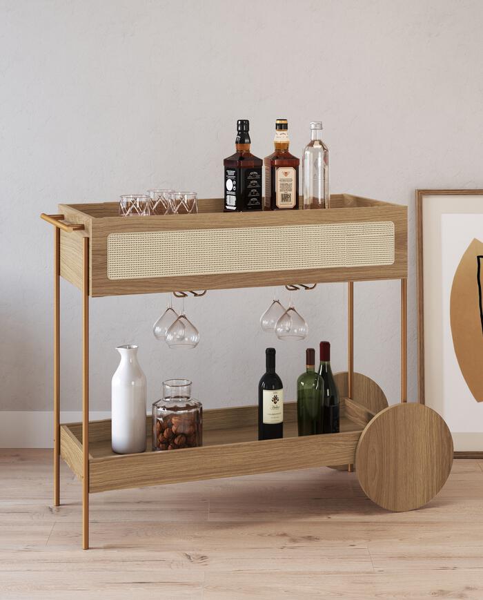 Carrinho Bar com Porta Ta&ccedil;as Tela Oslo Hanover e Dourado - image 1