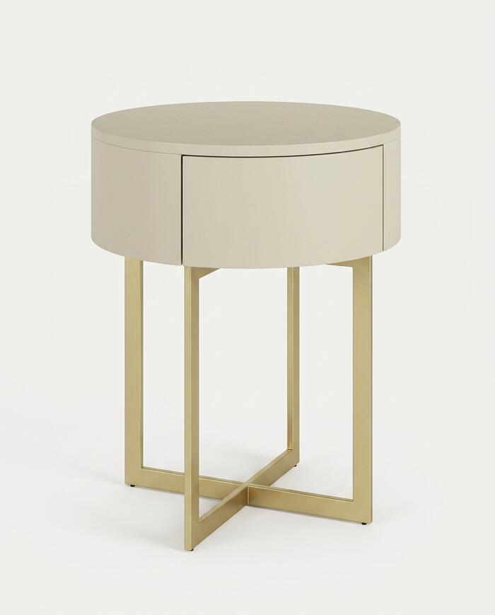 Mesa de Cabeceira Redonda Pecci Frap&ecirc; e Dourado - image 1