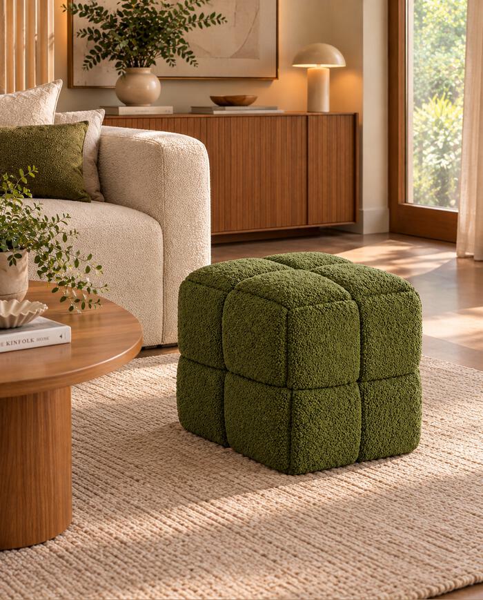 Pufe Cubo em Boucl&eacute; verde image number 2