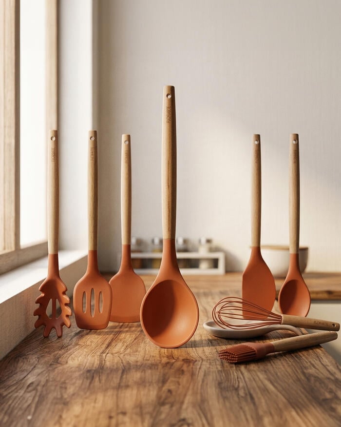 Colher de Silicone com Cabo em Madeira Oasis Terracota - image 1