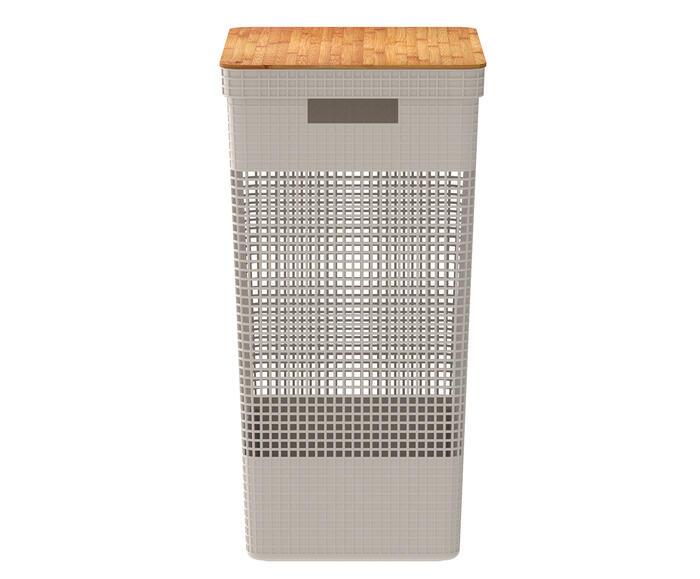 Cesto de Roupas com Tampa em Bambu Grid Creme - image 1