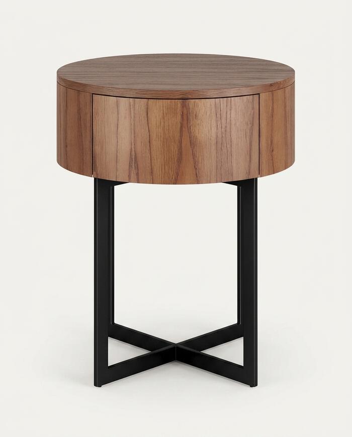 Mesa de Cabeceira Redonda Pecci Castanho e Preto image number 4