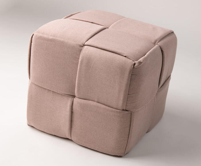 Pufe em Linho Cubo Tran&ccedil;ado Bege - image 1