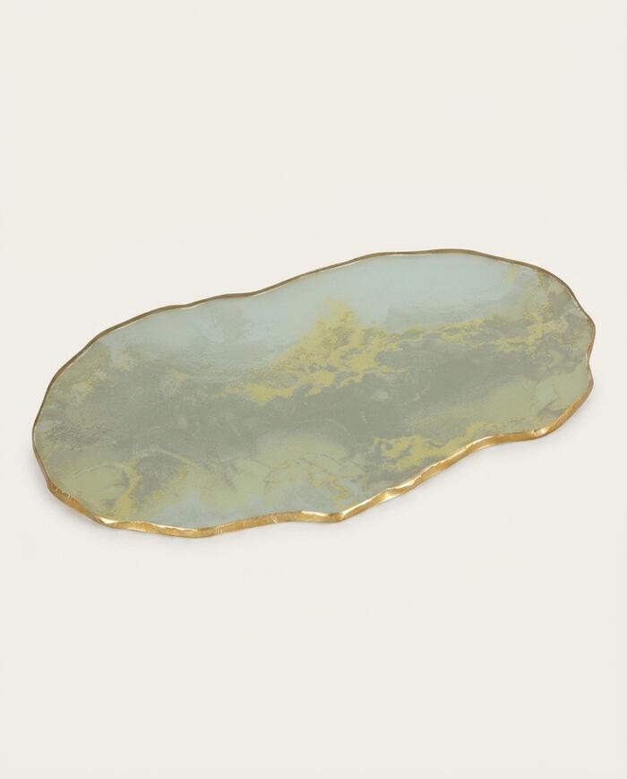 Centro de Mesa Org&acirc;nico Stone P&eacute;rola com Borda Dourada I - image 1