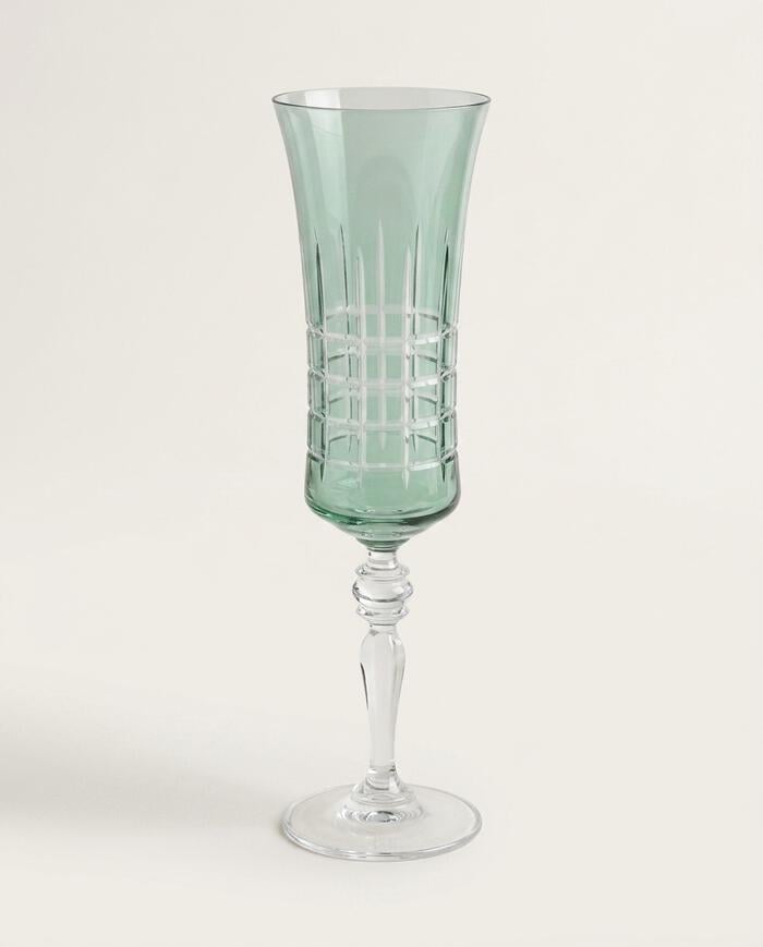 Ta&ccedil;a para Champanhe em Cristal Grace Lapidada Verde Gris image number 3