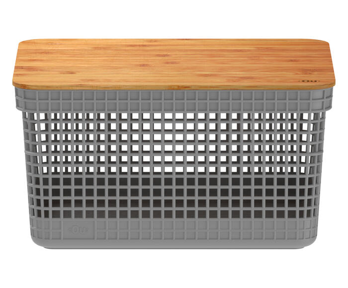 Cesto com Tampa em Bambu Grid Cinza - image 0