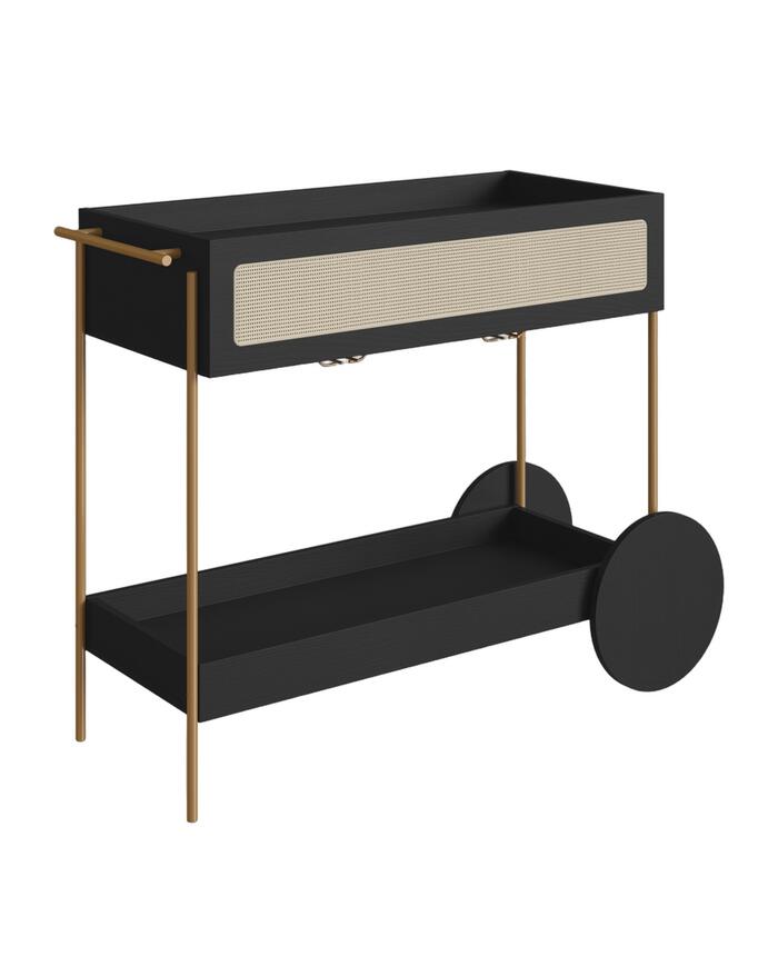 Carrinho Bar com Porta Ta&ccedil;as Tela Oslo Nero e Dourado - image 0
