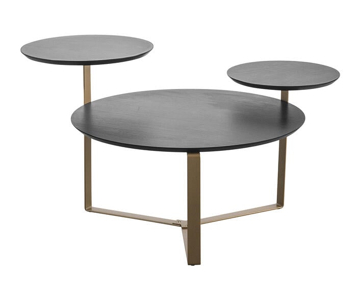Mesa de Centro Tr&ecirc;s Tampos Chanfrada Org&acirc;nica Nero e Dourado - image 0