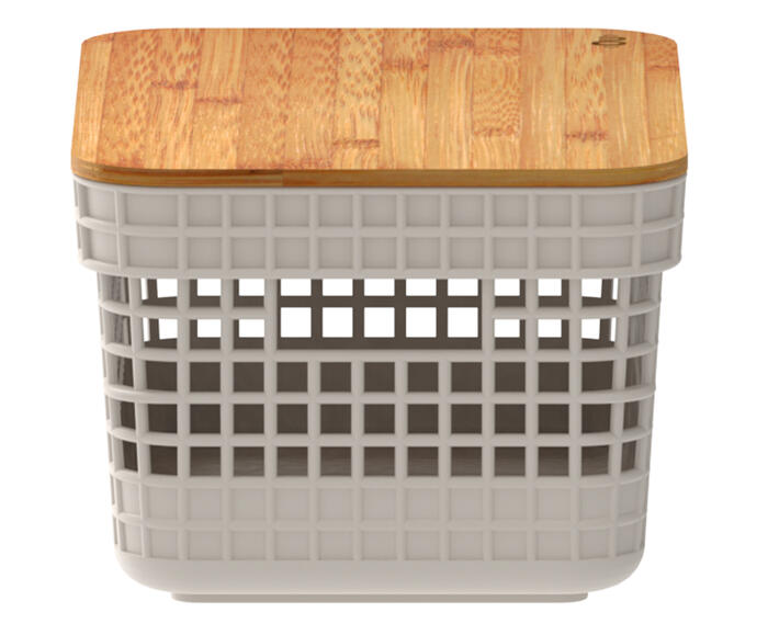 Cesto com Tampa em Bambu Grid Creme image number 2