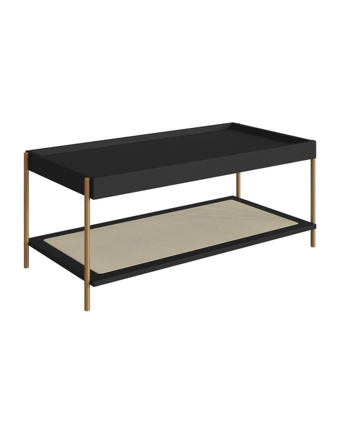 Mesa de Centro Retangular com Prateleira Tela Oslo Nero e Dourado - image 0