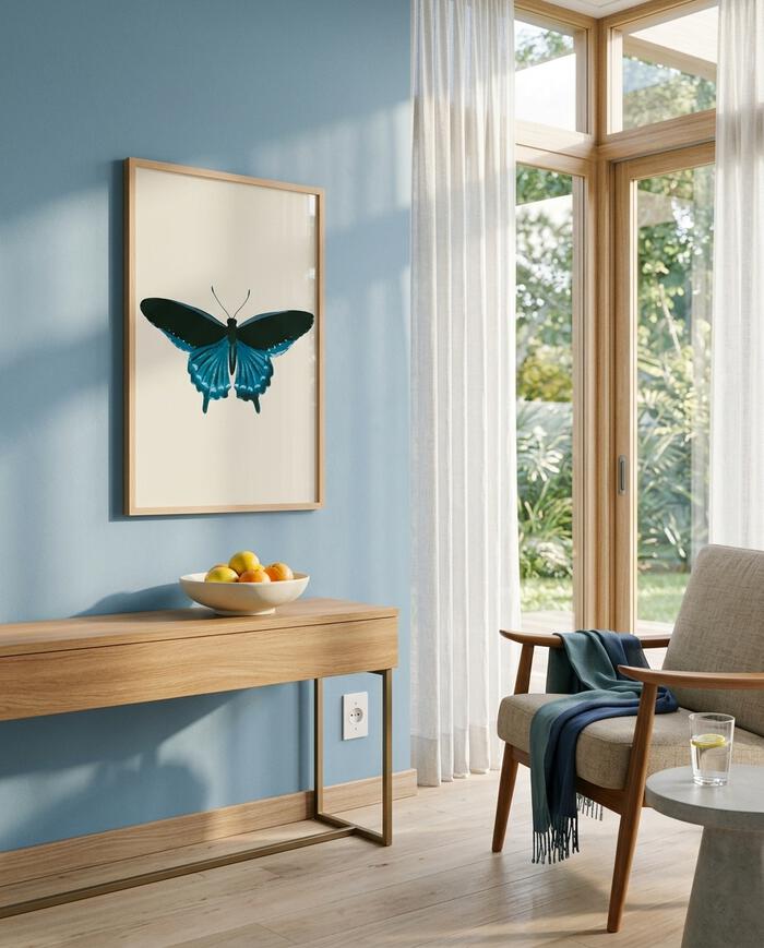 Quadro Borboleta Azul com Moldura em Madeira - image 1