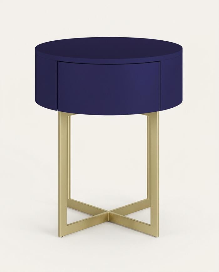 Mesa de Cabeceira Redonda Pecci Azul e Dourado - image 0