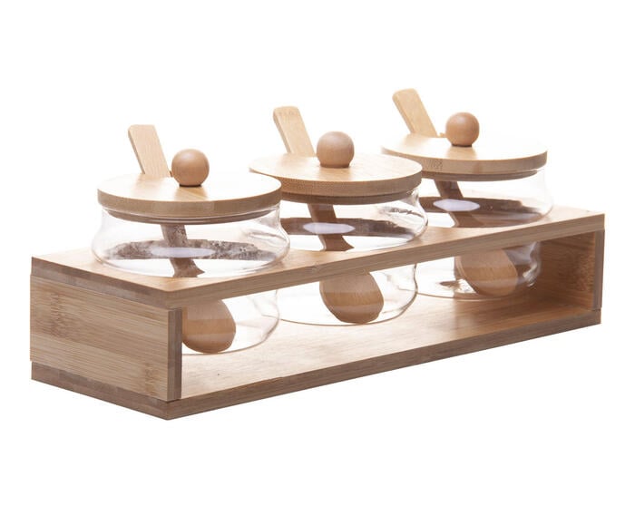 Jogo de Potes com Colher e Rack em Bambu - image 0