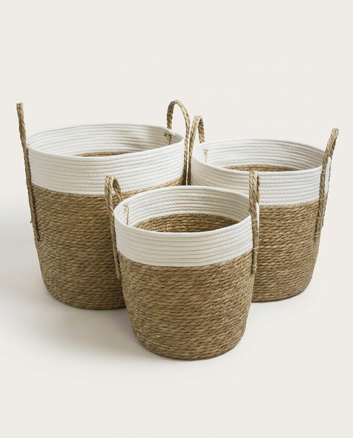 Jogo de Cestos em Fibra Vegetal Payllu Branco e Natural - image 0