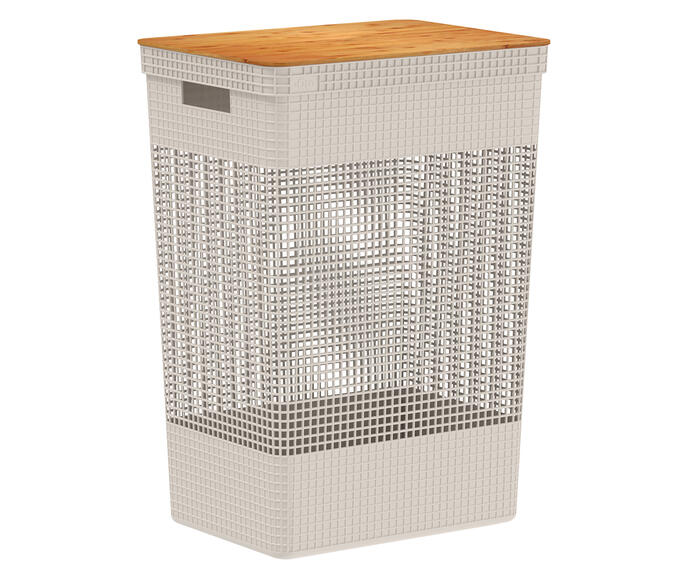 Cesto de Roupas com Tampa em Bambu Grid Creme image number 2