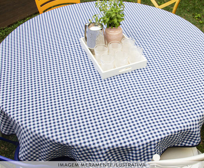 Toalha de Mesa Xadrez Azul e Branco Redonda image number 3