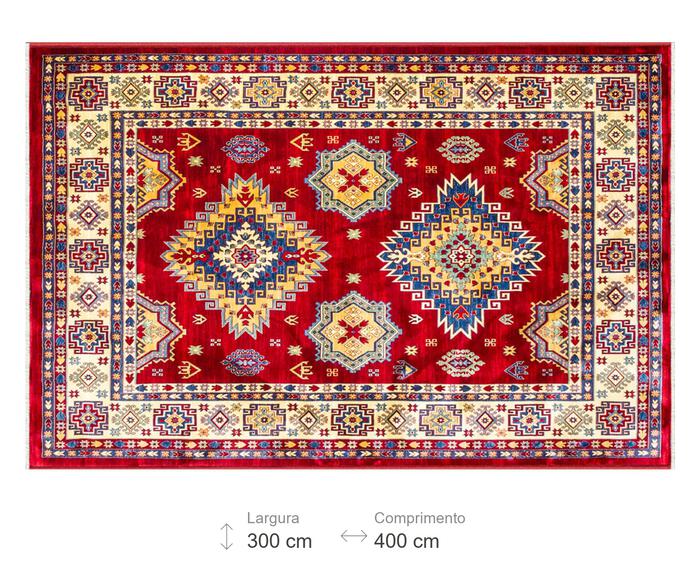 Tapete Turco Kasakh Mira - Vermelho, Creme e Azul image number 8