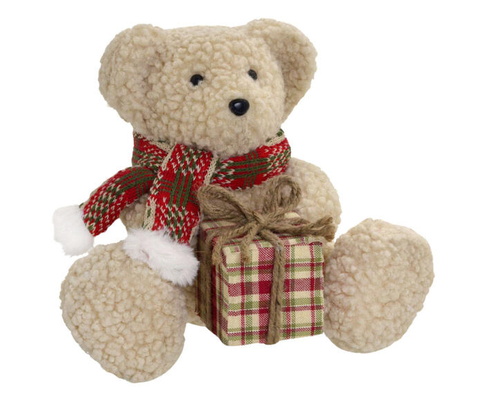 Urso Natalino com Caixa de Presente - Marrom Claro - image 0