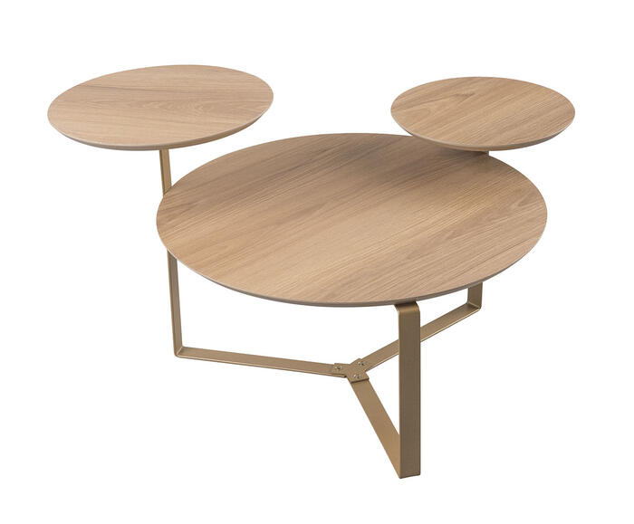 Mesa de Centro Tr&ecirc;s Tampos Chanfrada Org&acirc;nica Hanover e Dourado image number 1