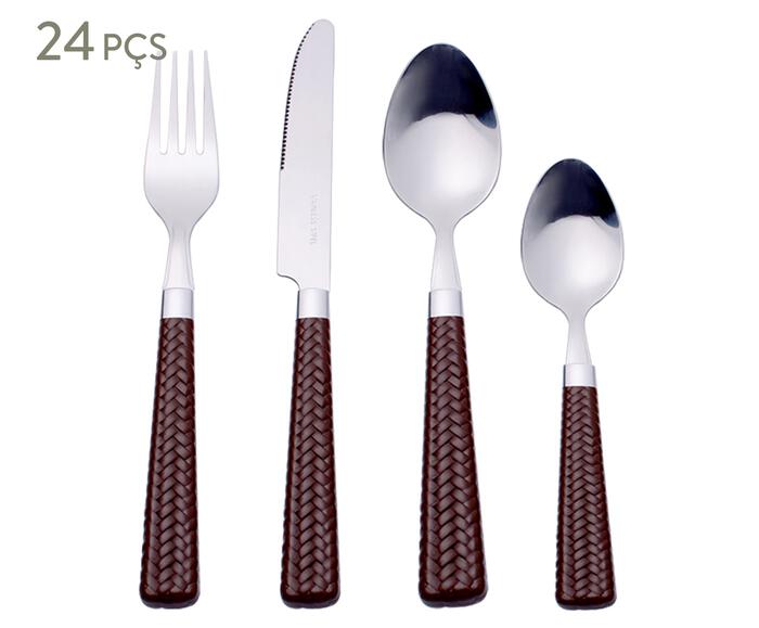 Faqueiro em Inox Wicker Marrom - image 0