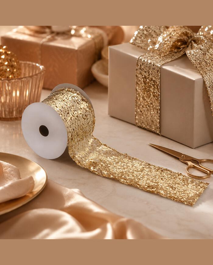 Fita Natalina Renda Brilhante Dourado - image 1