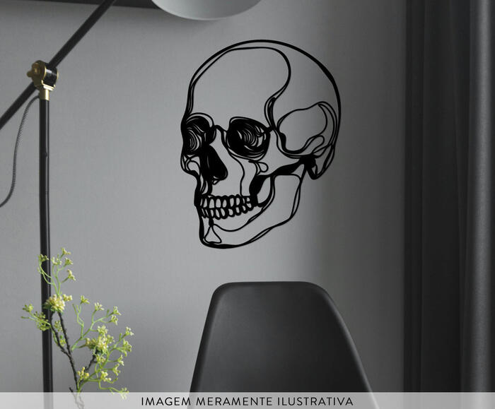 Placa Decorativa Skull em Madeira Preto - image 1